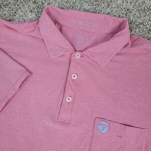 B Draddy USA Mens XL Red White Striped Performance Stretch Polo Short Sleeve
